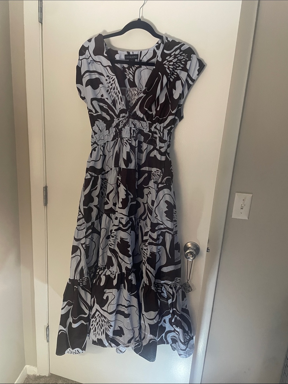 Cynthia Rowley Black and Light Blue Abstract Maxi Dress